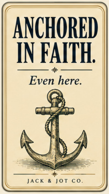 Anchored in faith. Even here. Original bookmark design.