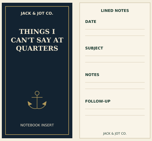 Things I Can’t Say at Quarters notebook cover and lined notes interior