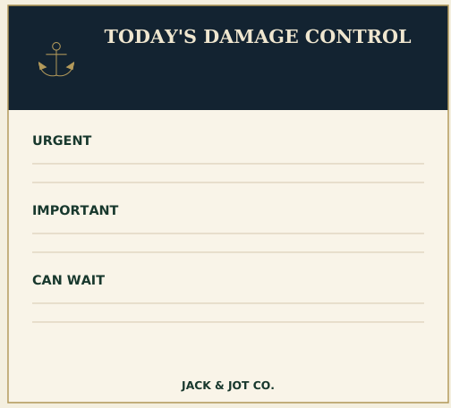 Today’s Damage Control priority notepad