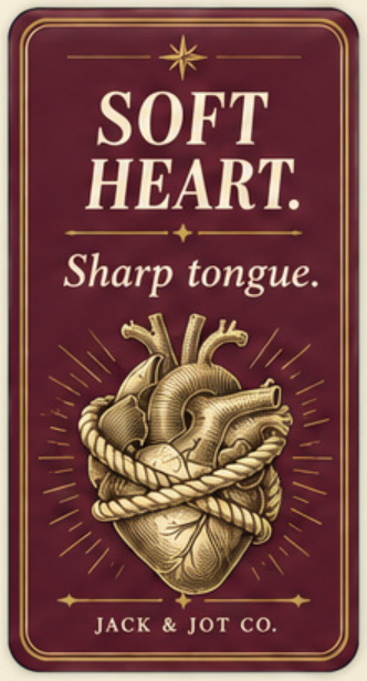 Soft heart. Sharp tongue. Original bookmark design.